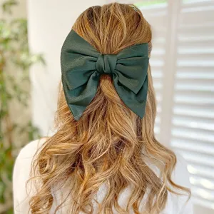 Green Satin Hair Bow Green Hair Clip