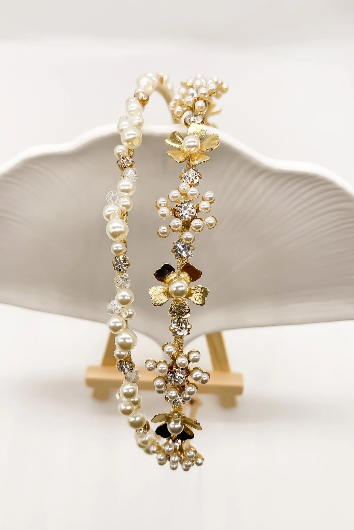 Hazel Gold Flower Pearl Headband