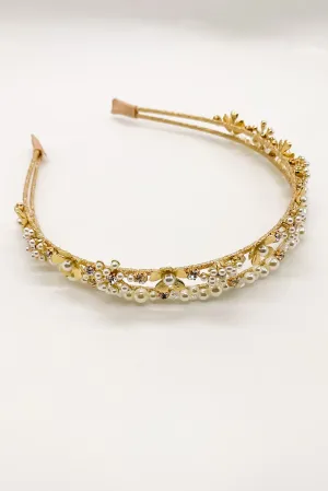 Hazel Gold Flower Pearl Headband