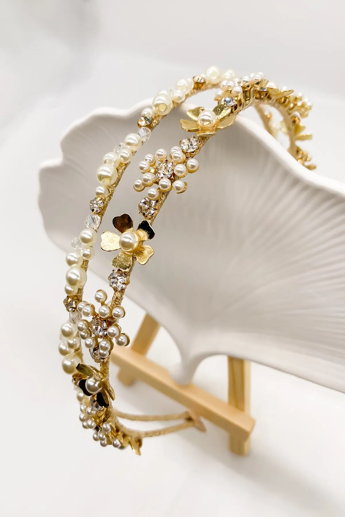 Hazel Gold Flower Pearl Headband