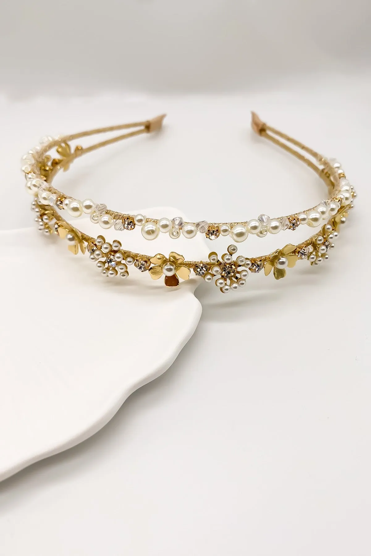 Hazel Gold Flower Pearl Headband