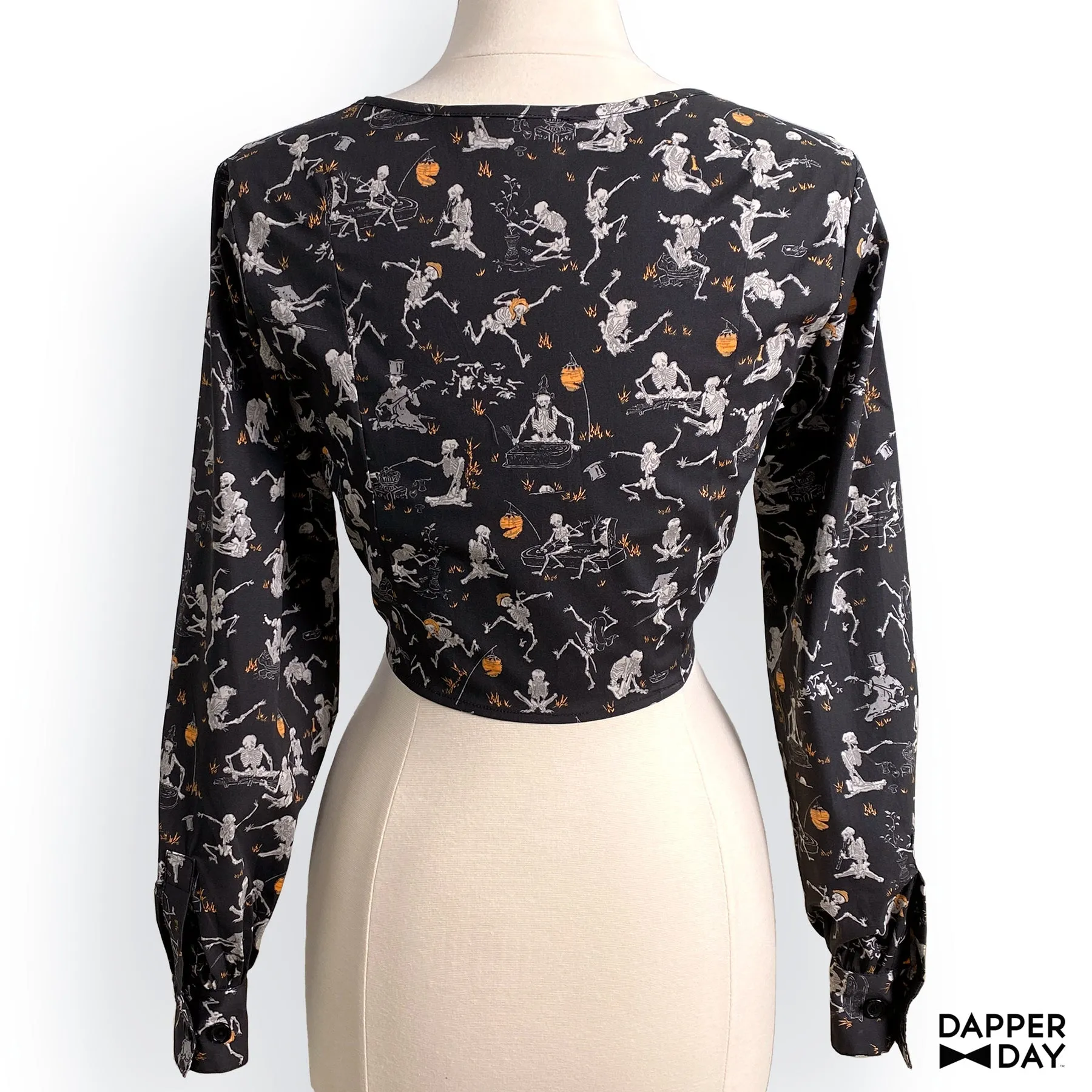 'Kyōsai Skeletons' Meadow Blouse in Cotton (Black)