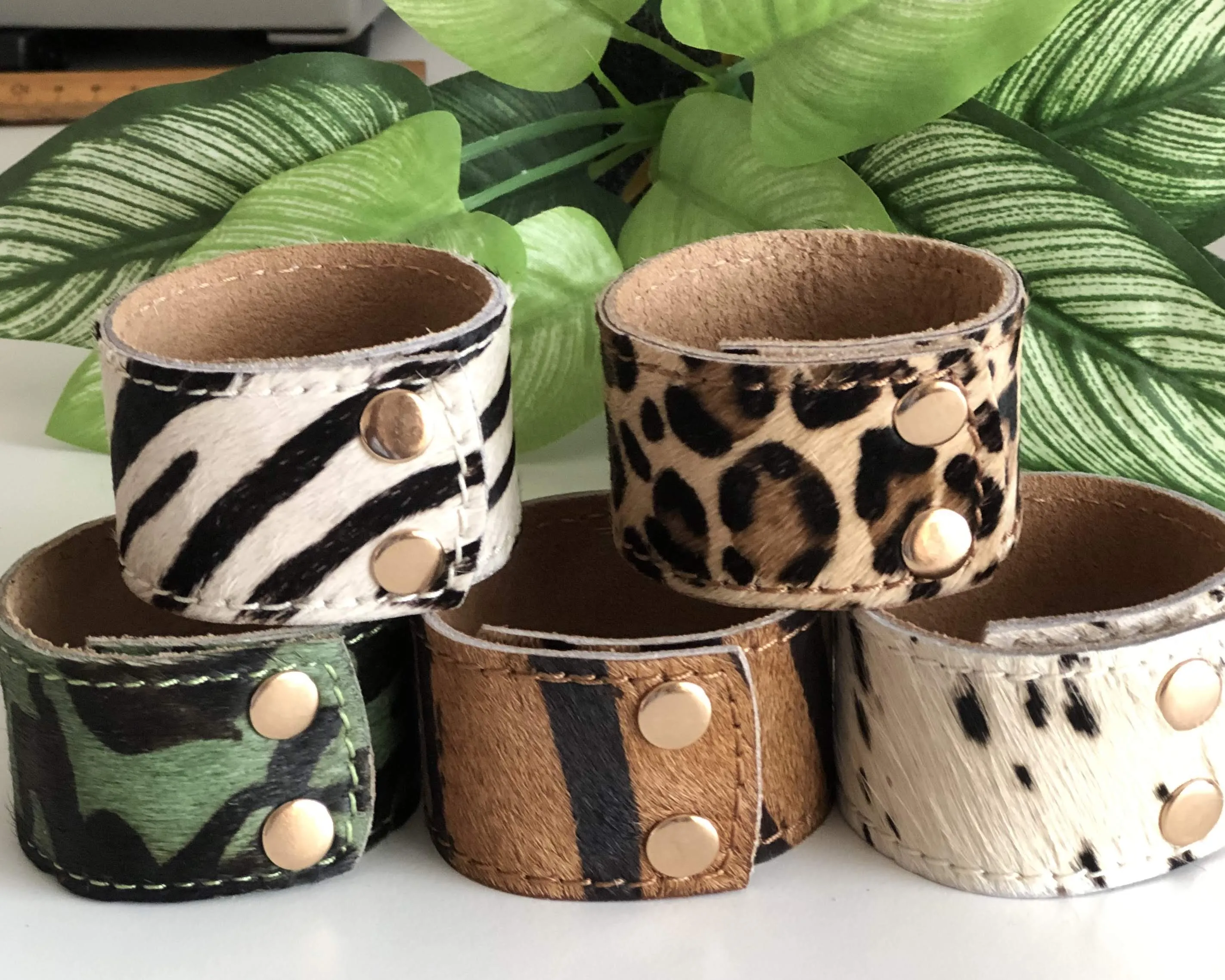 Leather Pony Hair Cuff / Bracelet - Cow