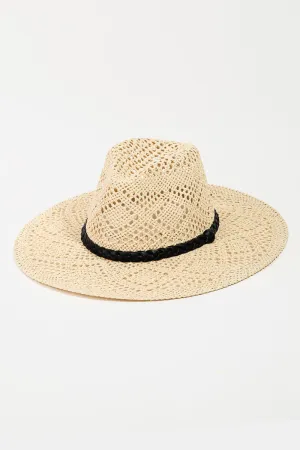 Loose Weave Braid Band Sun Hat - Ivory