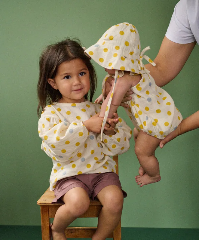 NATURE BABY - CRINKLE MUSLIN SUNHAT: SUMMER POLKA DOT PRINT