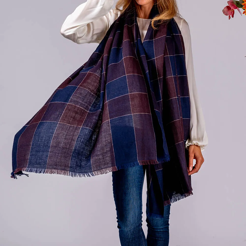 Navy and Plum Cashmere Ring Shawl