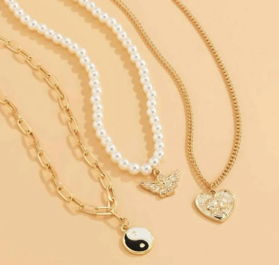 Oh La La Express Women Faux Pearl & Gold Necklace set of 3pcs