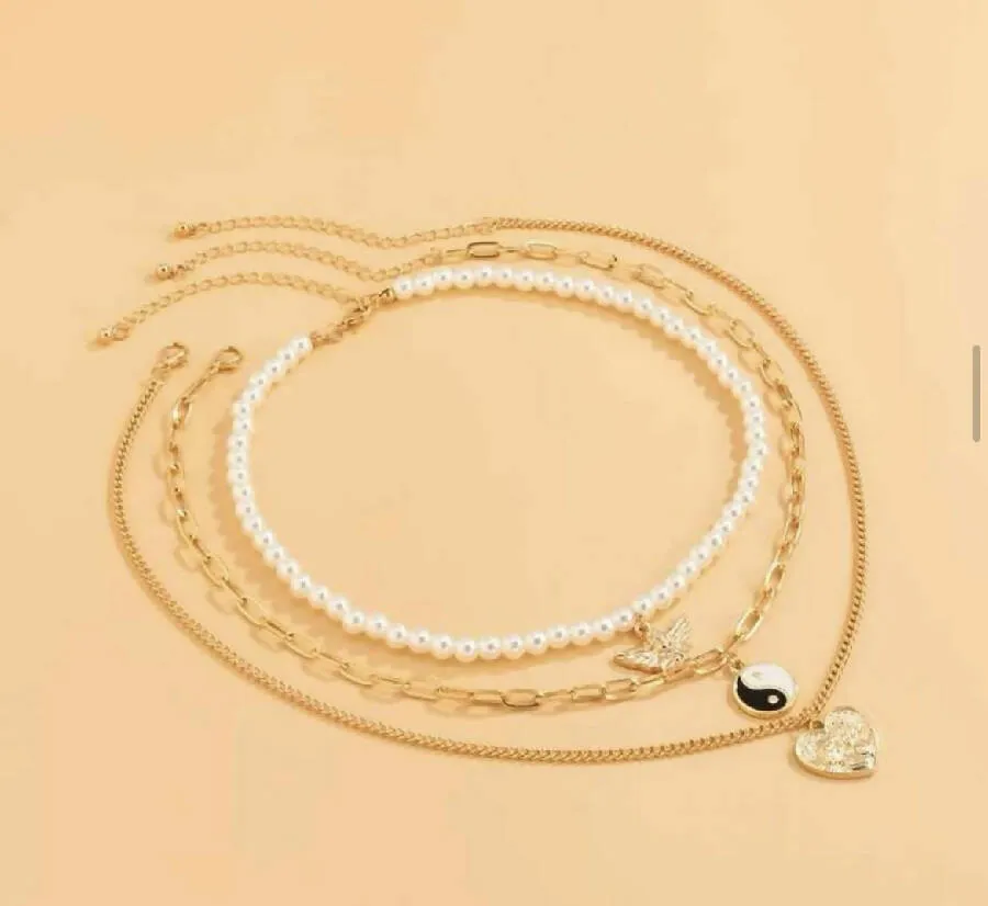 Oh La La Express Women Faux Pearl & Gold Necklace set of 3pcs