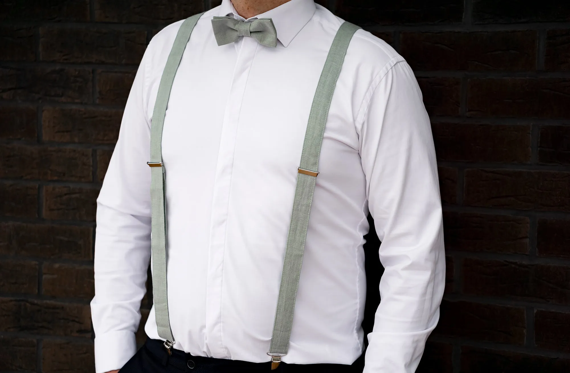 Olive Green Linen bow tie | olive green wedding bow tie