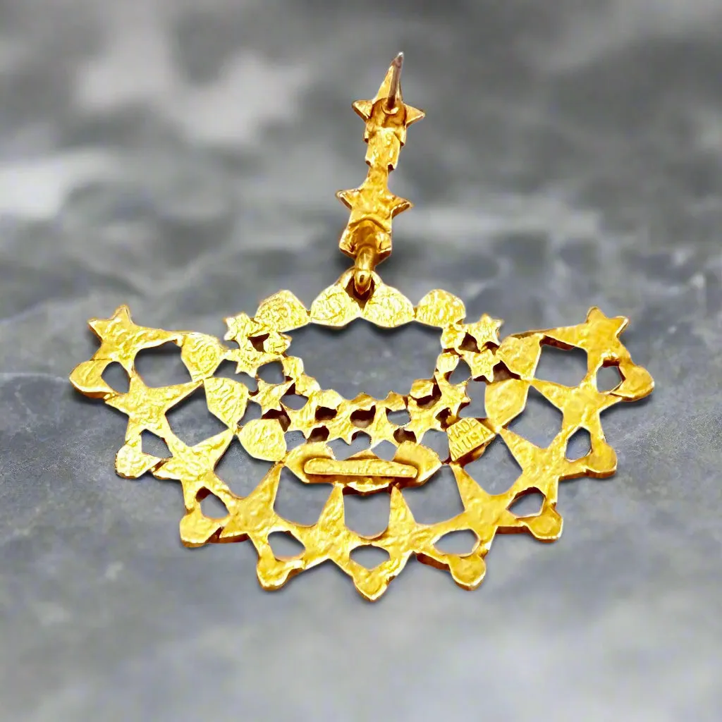 Oscar de la Renta Gold Star Post Earrings with Movable Fan Design, Celestial Style