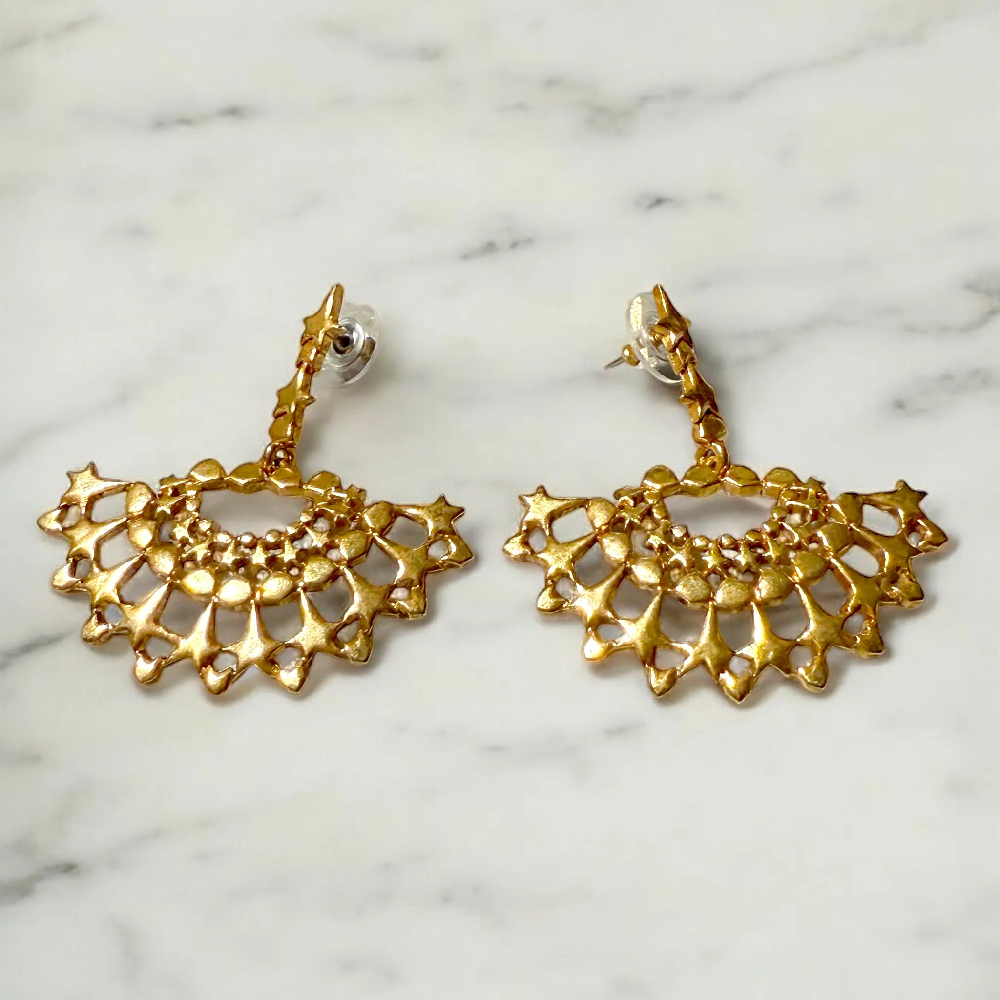 Oscar de la Renta Gold Star Post Earrings with Movable Fan Design, Celestial Style