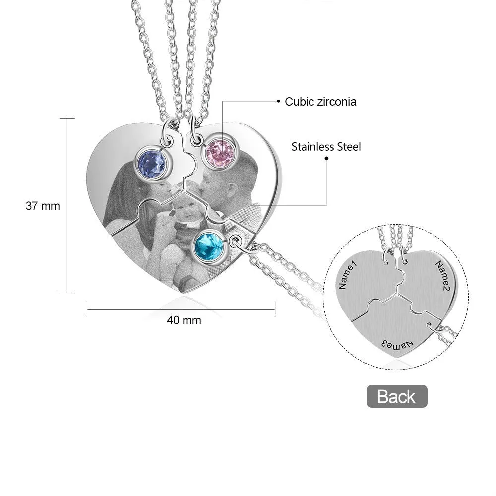 Personalized 3 Birthstones & 3 Names Necklace