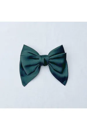 Queenmee Hair Accessories Green Satin Hair Bow Green Hair Clip