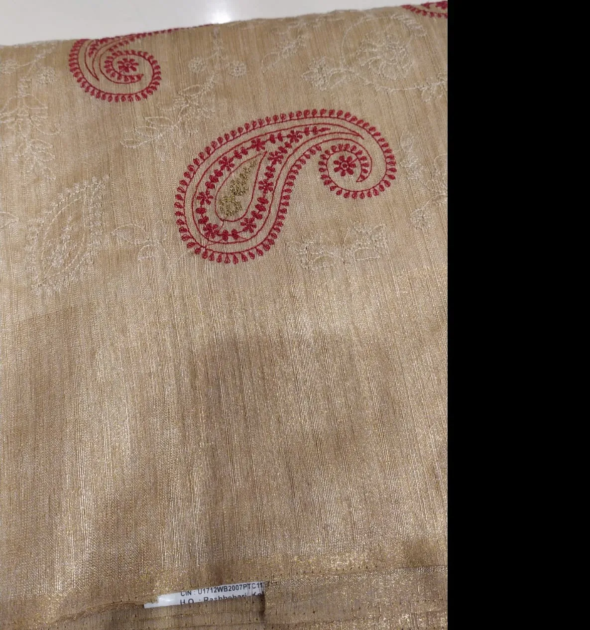 Red Embroidered Handloom Tussar Silk Saree with