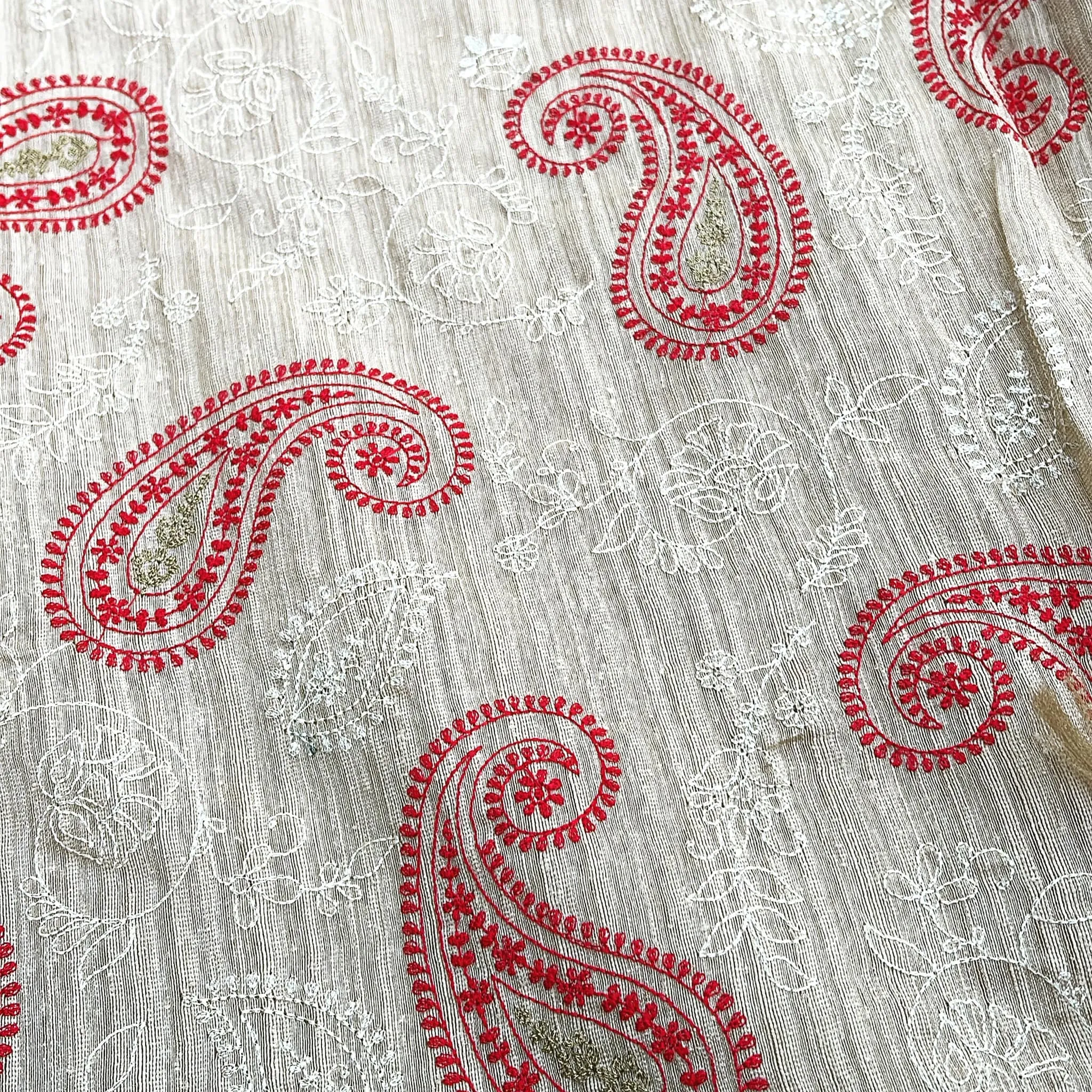 Red Embroidered Handloom Tussar Silk Saree with