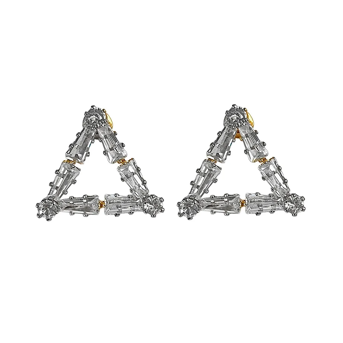 Rhinestone Studded Triangular Gold-Toned Stud Earrings