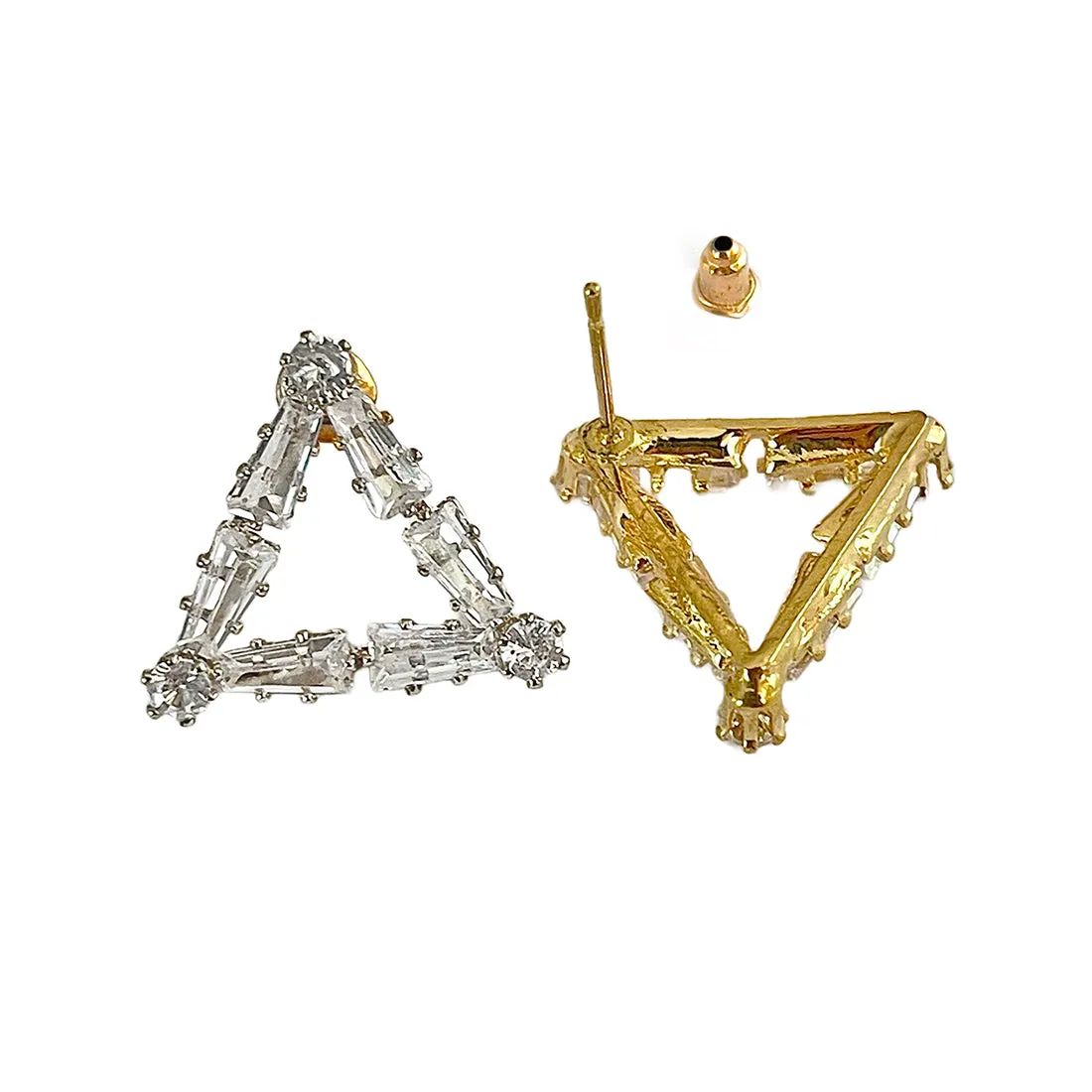 Rhinestone Studded Triangular Gold-Toned Stud Earrings