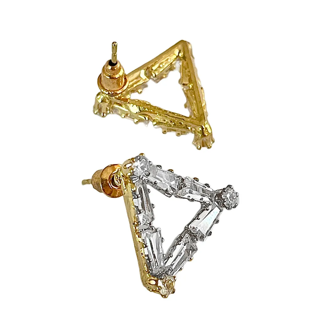 Rhinestone Studded Triangular Gold-Toned Stud Earrings