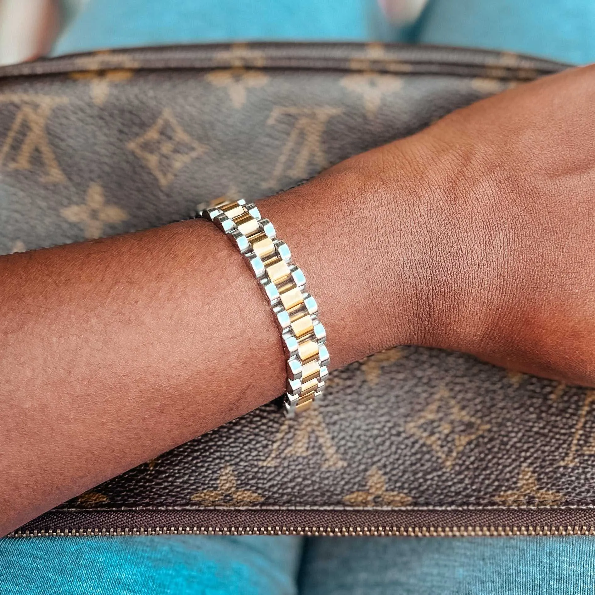 'Rollie' Two Tone Link Bracelet