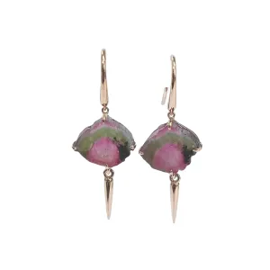Rose Gold Brazil Watermelon Tourmaline Slice Earrings