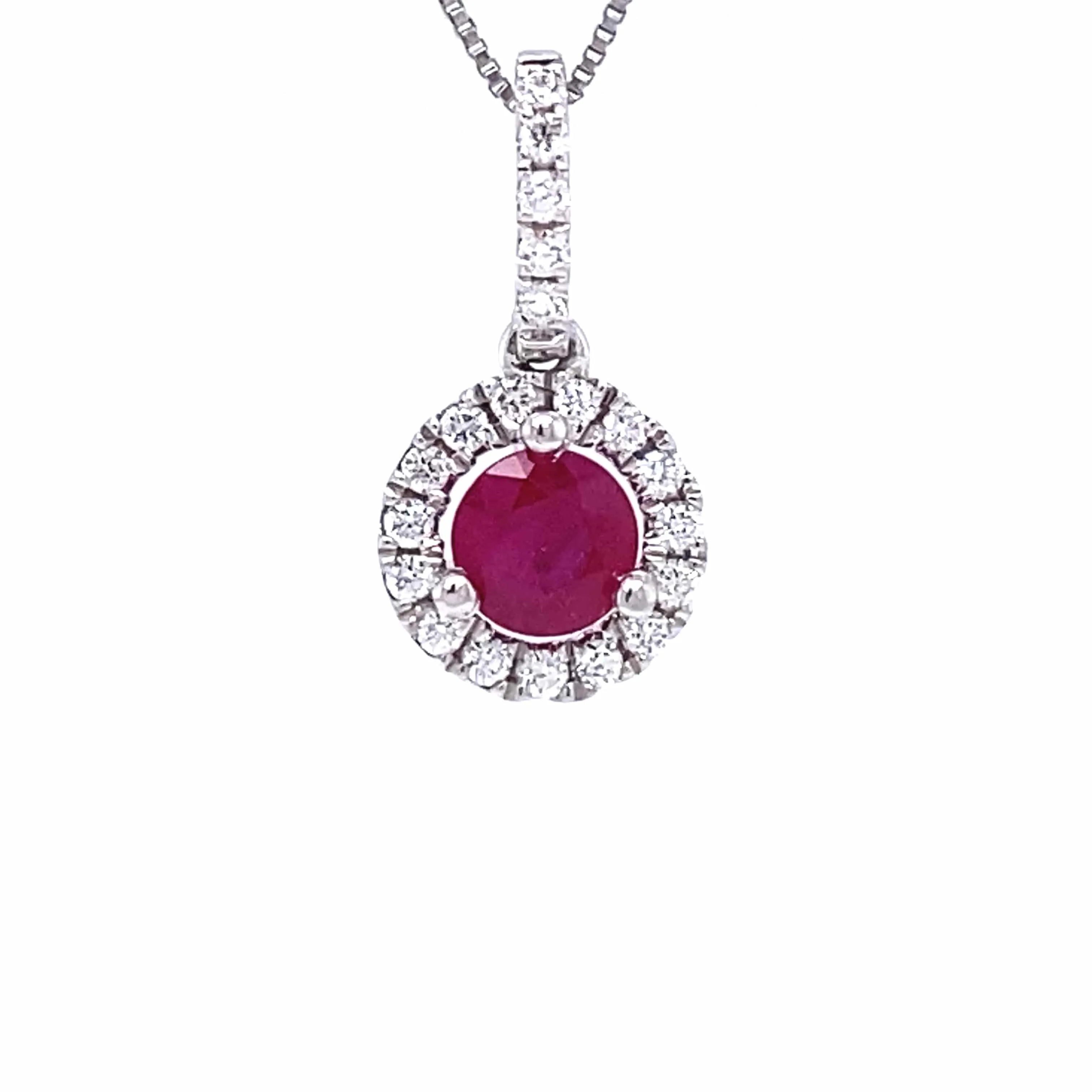 Round Ruby Pendant with Diamond Halo
