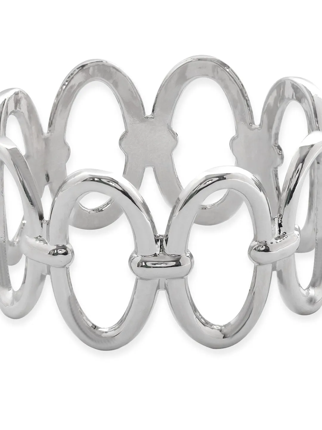 Rubans Rhodium-Plated Bold Linked Oval Design Bangle-Style Statement Bracelet