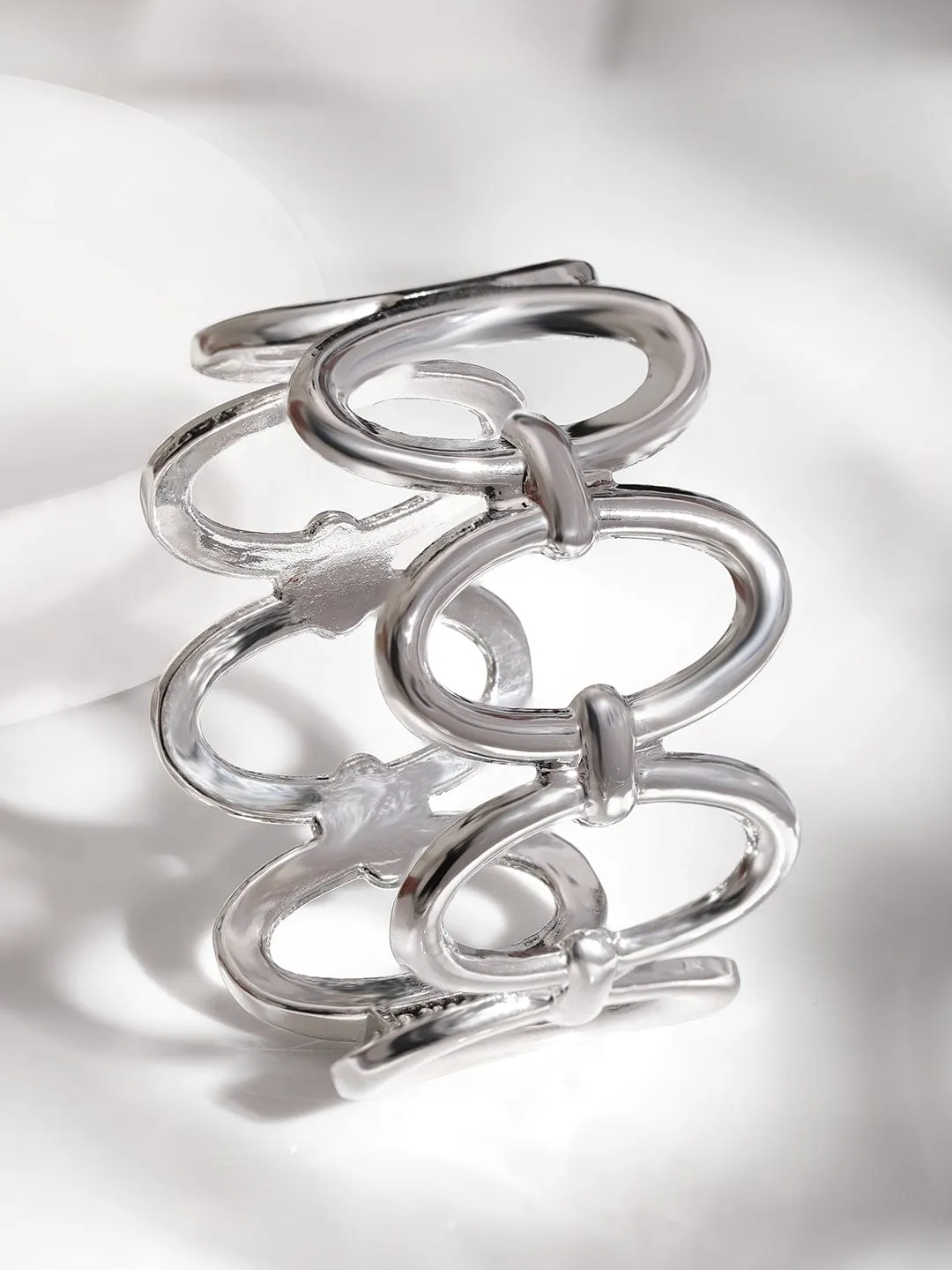 Rubans Rhodium-Plated Bold Linked Oval Design Bangle-Style Statement Bracelet