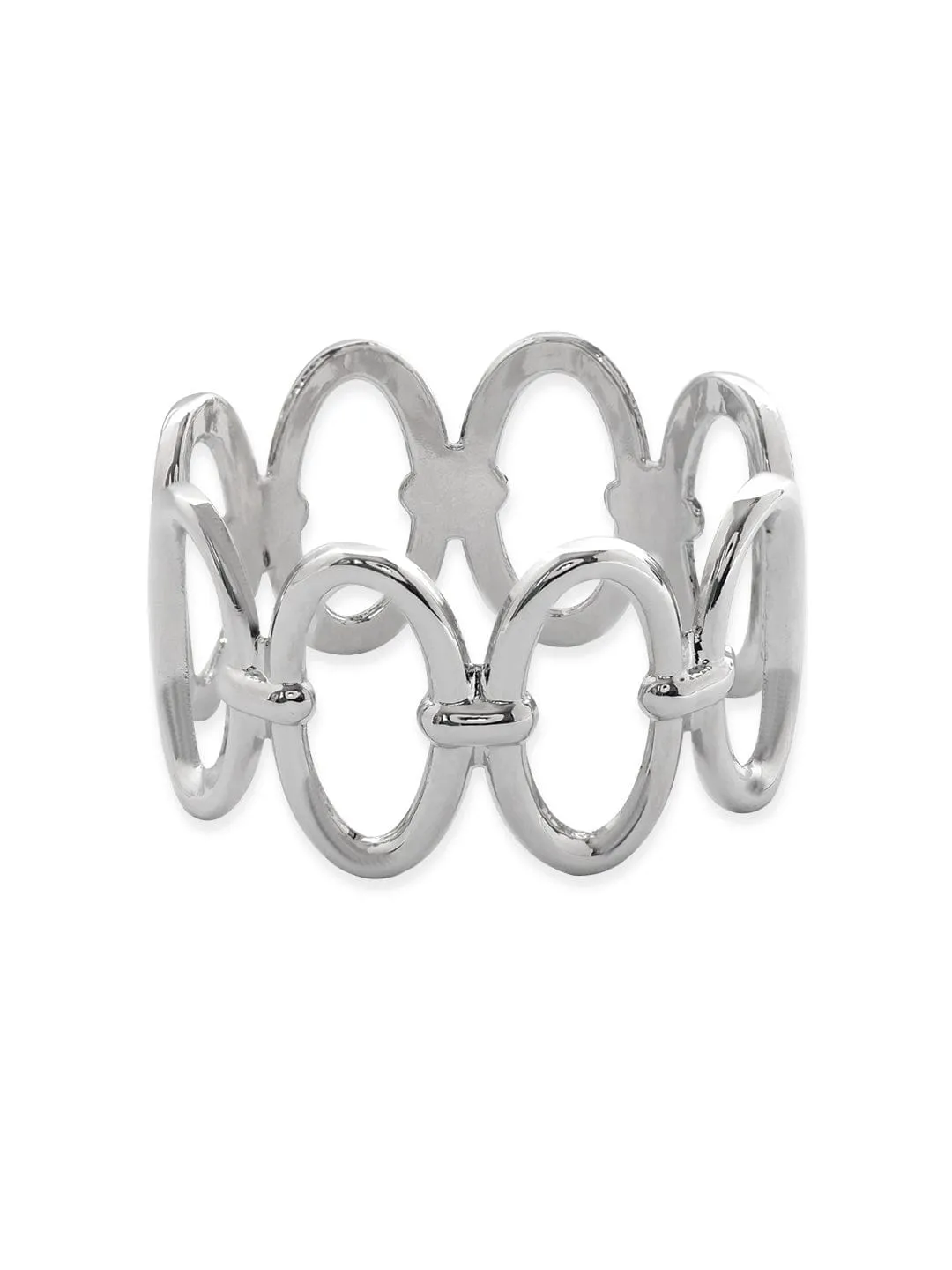 Rubans Rhodium-Plated Bold Linked Oval Design Bangle-Style Statement Bracelet