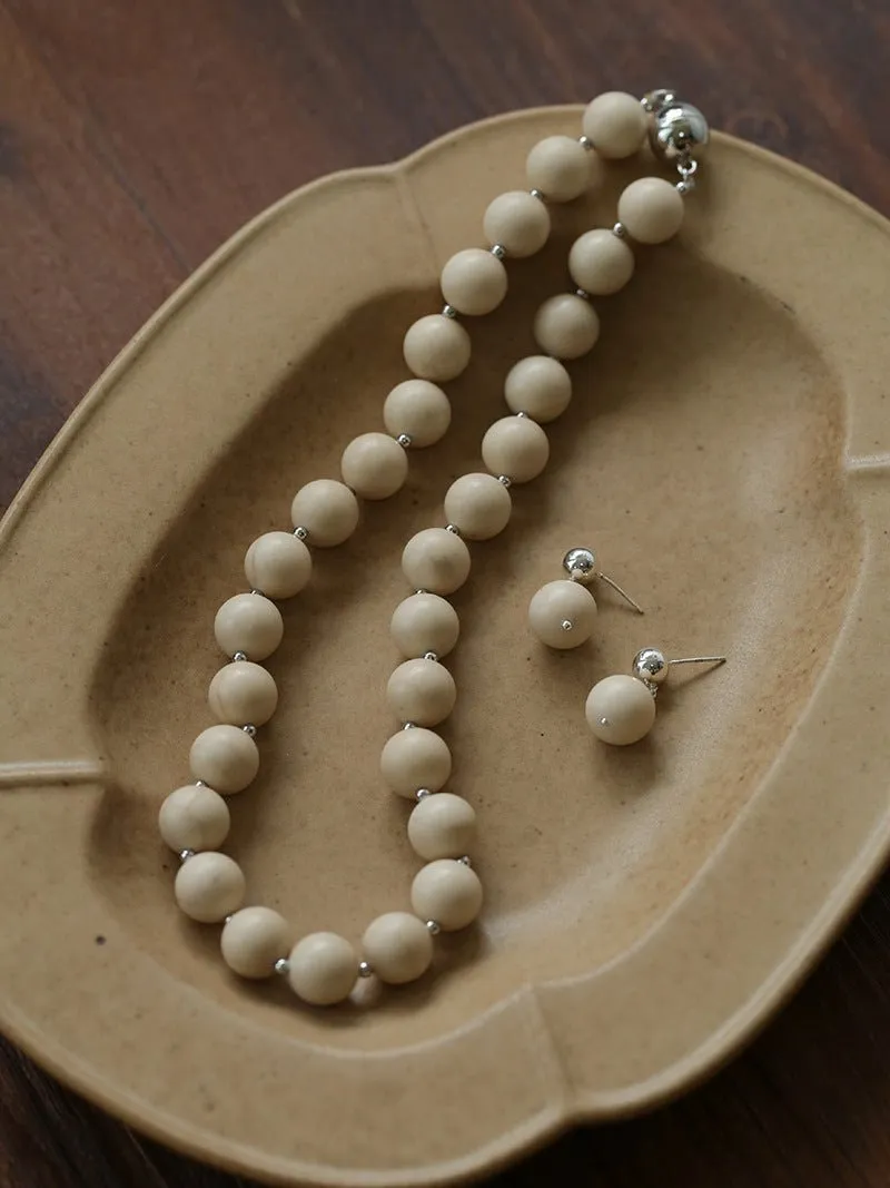 Silver Bead White Fossil Drop Earrings