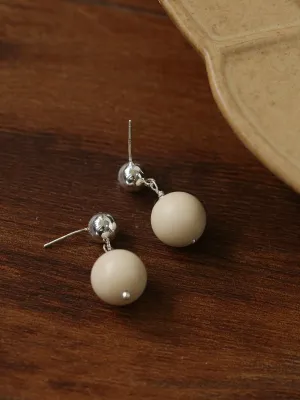 Silver Bead White Fossil Drop Earrings