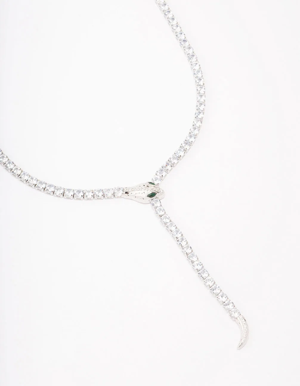 Silver Cubic Zirconia Snake Y-Shape Necklace