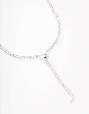 Silver Cubic Zirconia Snake Y-Shape Necklace