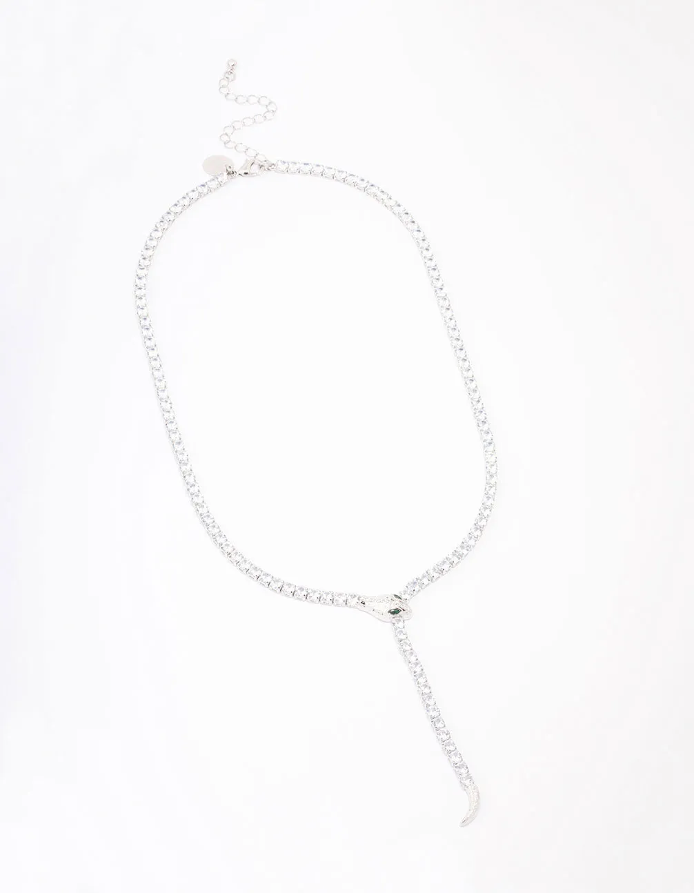 Silver Cubic Zirconia Snake Y-Shape Necklace