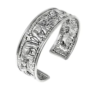 Silver Elephant Bangle for Women |Chunky Elephant Cuff Bangle Sterling Silver