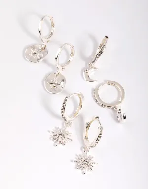 Silver Plated Celestial Huggie Earring Stack Pack