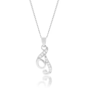 Sterling Silver Rhodium Plated Cubic Zirconia Script "T " Initial Pendant