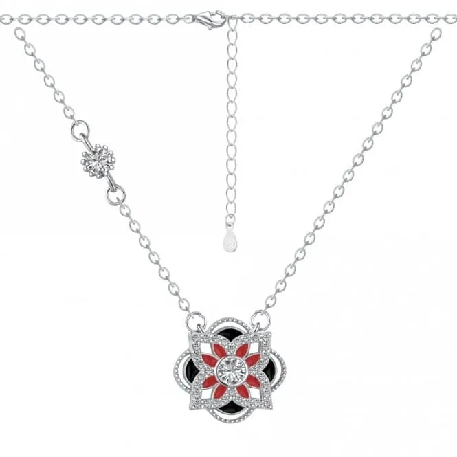 Sterling Silver Rhodium Plated Sparkling Zirconia Lucky 4 Leaf Necklace ERLN027