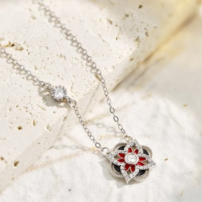 Sterling Silver Rhodium Plated Sparkling Zirconia Lucky 4 Leaf Necklace ERLN027