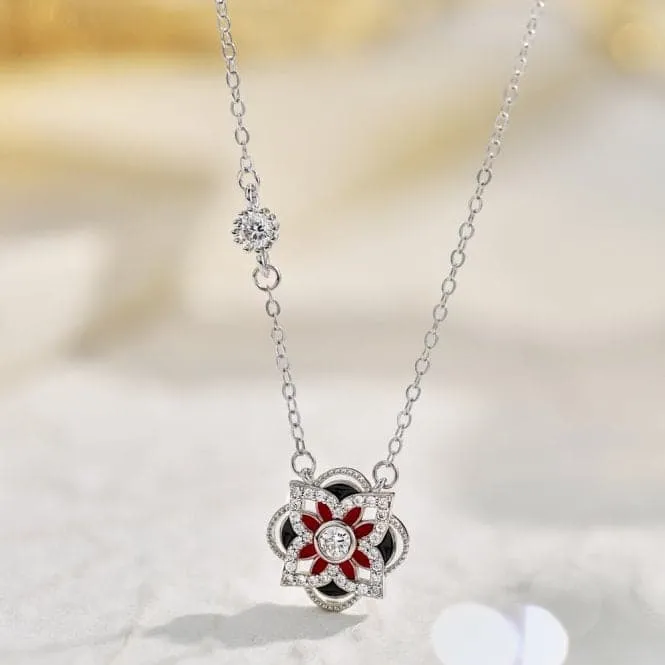 Sterling Silver Rhodium Plated Sparkling Zirconia Lucky 4 Leaf Necklace ERLN027