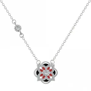 Sterling Silver Rhodium Plated Sparkling Zirconia Lucky 4 Leaf Necklace ERLN027