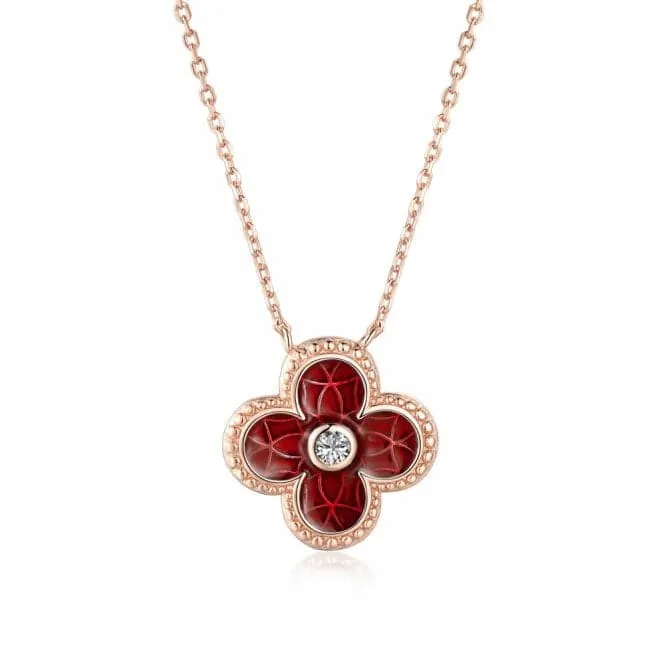 Sterling Silver Rose Gold Plated Red Lucky 4 Leaf Necklace ERLN030