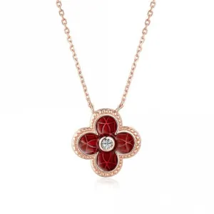Sterling Silver Rose Gold Plated Red Lucky 4 Leaf Necklace ERLN030