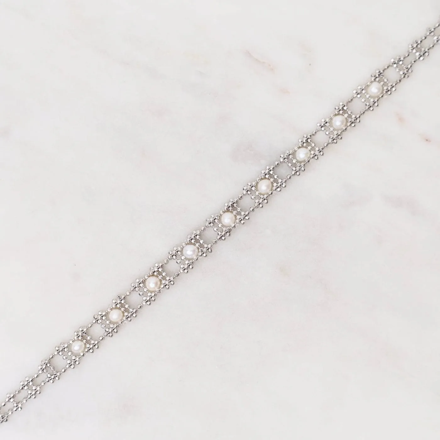 Sterling Silver Woven Ladder Pearl Bracelet