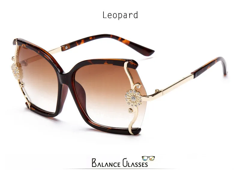 Stylish large Butterfly Sunglasses for women brand designer eyewear metal Flower Frame 7 colour oculos de sol feminino