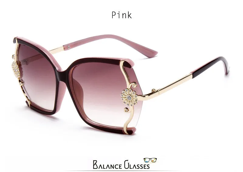 Stylish large Butterfly Sunglasses for women brand designer eyewear metal Flower Frame 7 colour oculos de sol feminino
