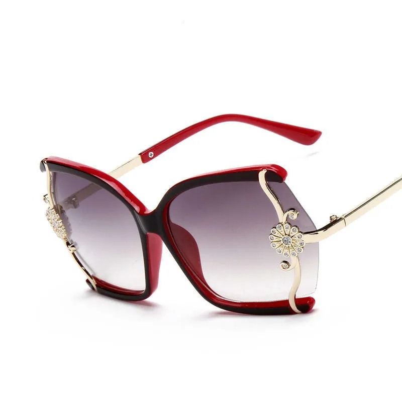 Stylish large Butterfly Sunglasses for women brand designer eyewear metal Flower Frame 7 colour oculos de sol feminino