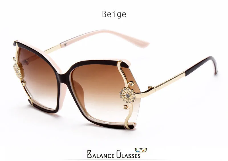 Stylish large Butterfly Sunglasses for women brand designer eyewear metal Flower Frame 7 colour oculos de sol feminino
