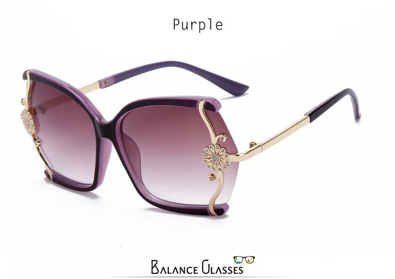 Stylish large Butterfly Sunglasses for women brand designer eyewear metal Flower Frame 7 colour oculos de sol feminino