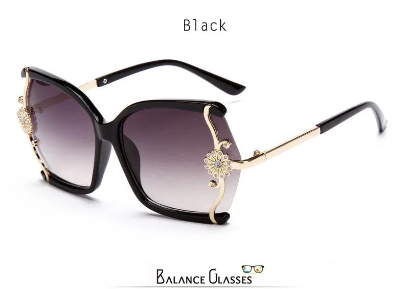 Stylish large Butterfly Sunglasses for women brand designer eyewear metal Flower Frame 7 colour oculos de sol feminino