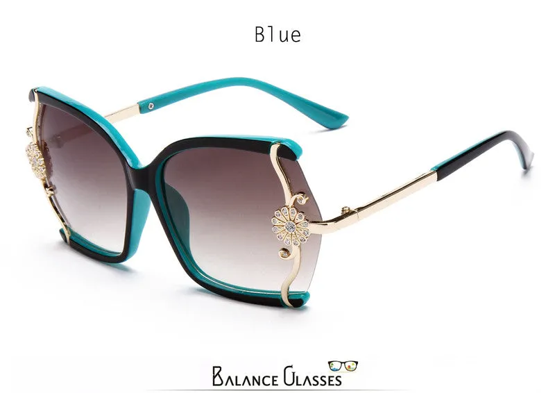 Stylish large Butterfly Sunglasses for women brand designer eyewear metal Flower Frame 7 colour oculos de sol feminino